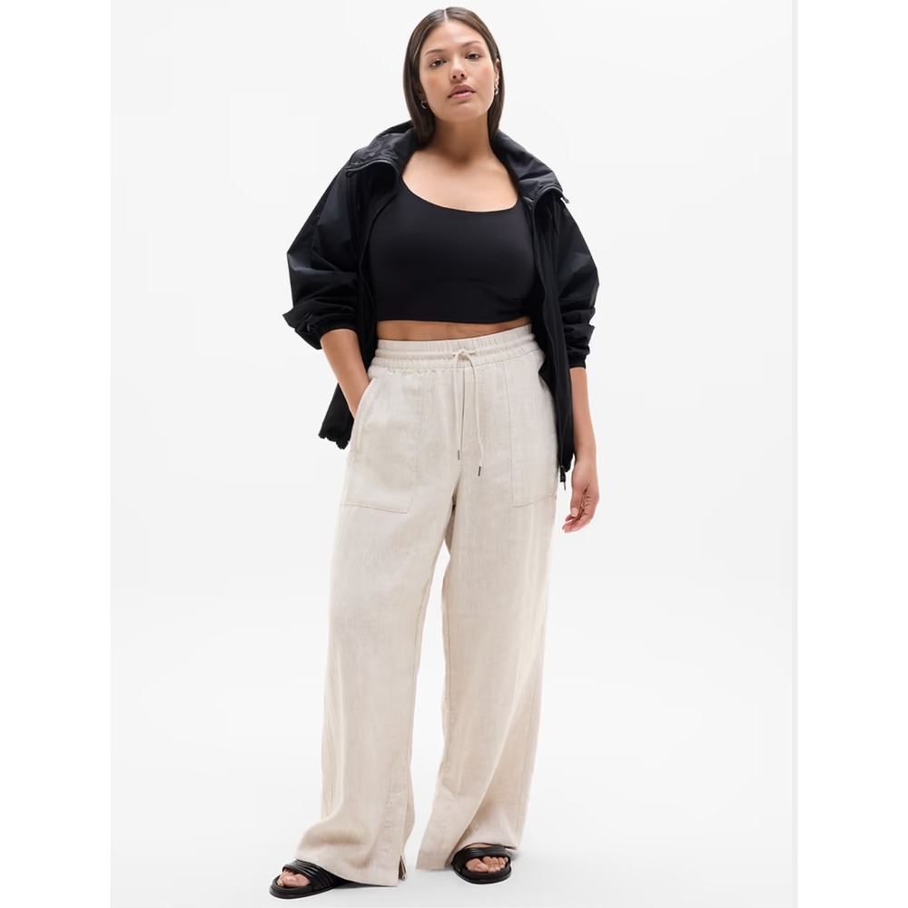 Athleta Retreat 100% Linen Wide Leg Pants High Rise Drawstring Plus Size 2X.